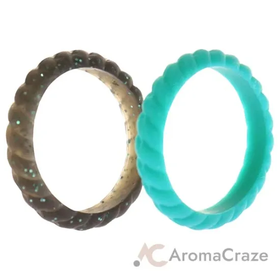 Picture of Silicone Wedding Stackble Braided Ring Set - Turquoise by ROQ for Women - 2 x 4 mm Ring