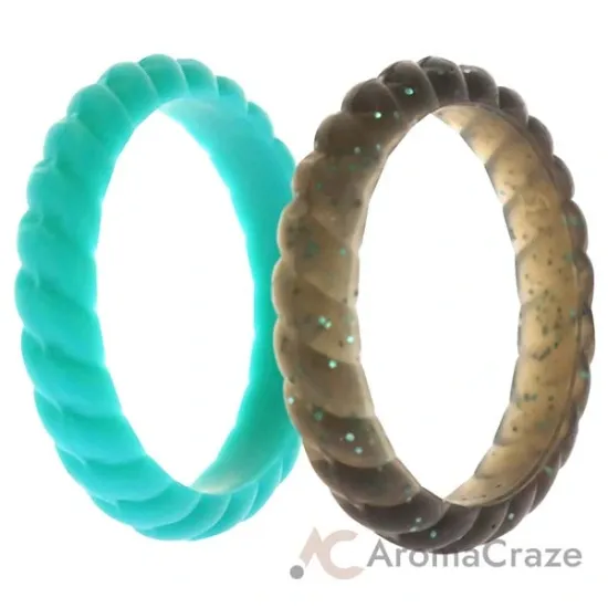 Picture of Silicone Wedding Stackble Braided Ring Set - Turquoise by ROQ for Women - 2 x 5 mm Ring