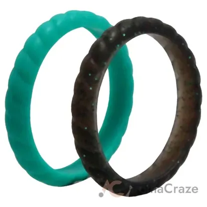 Picture of Silicone Wedding Stackble Braided Ring Set - Turquoise by ROQ for Women - 2 x 8 mm Ring