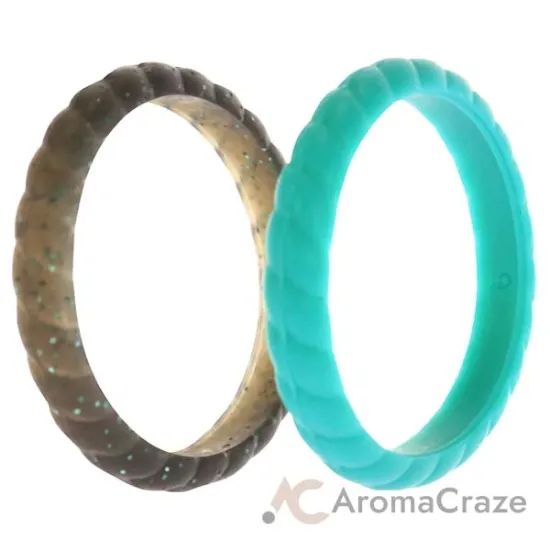 Picture of Silicone Wedding Stackble Braided Ring Set - Turquoise by ROQ for Women - 2 x 9 mm Ring