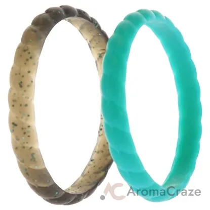 Picture of Silicone Wedding Stackble Braided Ring Set - Turquoise by ROQ for Women - 2 x 11 mm Ring