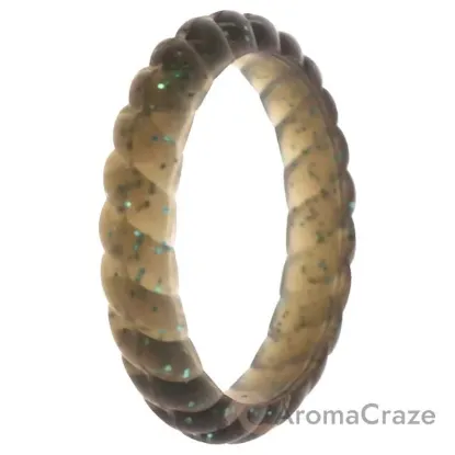 Picture of Silicone Wedding Stackble Braided Single Ring - Black-Turquoise by ROQ for Women - 5 mm Ring