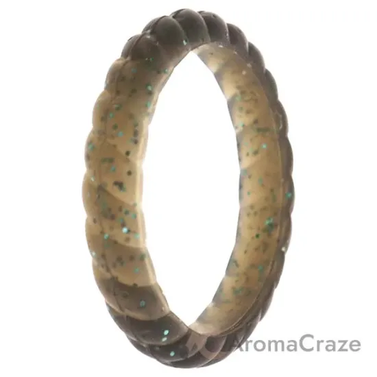 Picture of Silicone Wedding Stackble Braided Single Ring - Black-Turquoise by ROQ for Women - 6 mm Ring