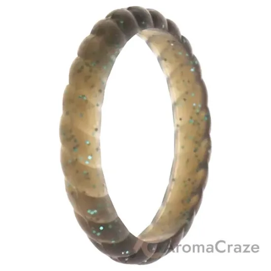 Picture of Silicone Wedding Stackble Braided Single Ring - Black-Turquoise by ROQ for Women - 7 mm Ring