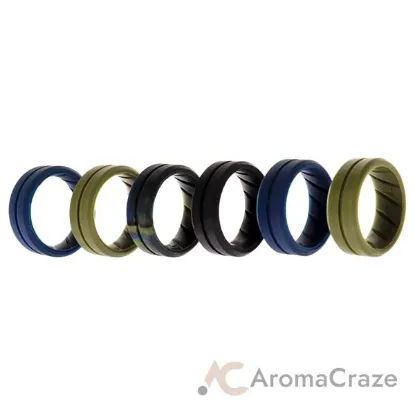Picture of Silicone Wedding BR Middle Line Ring Set - Basic-Olive by ROQ for Men - 6 x 7 mm Ring