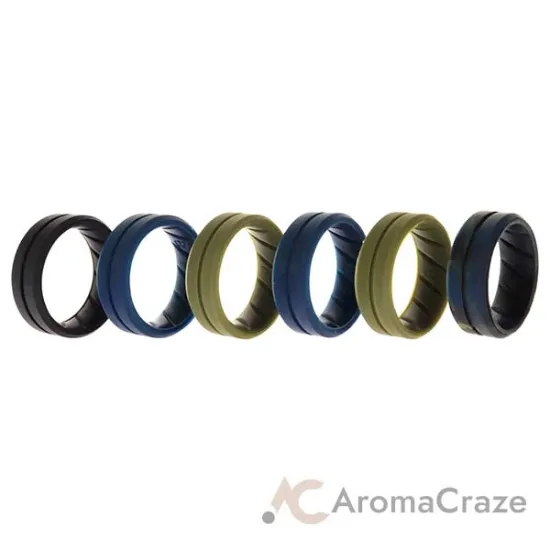 Picture of Silicone Wedding BR Middle Line Ring Set - Basic-Olive by ROQ for Men - 6 x 8 mm Ring