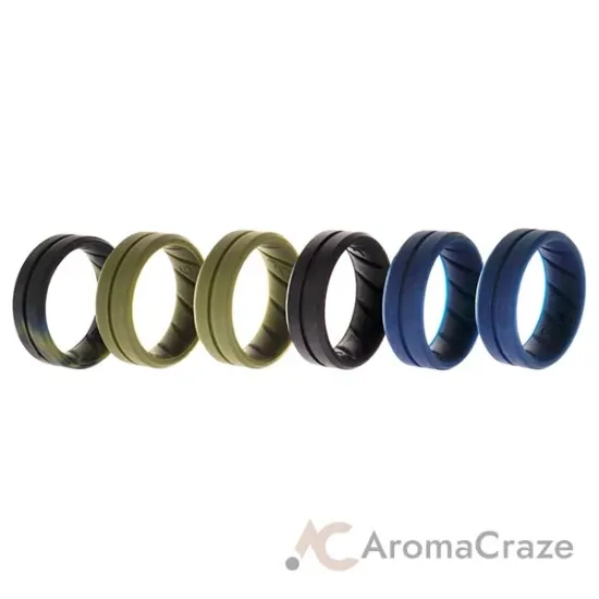 Picture of Silicone Wedding BR Middle Line Ring Set - Basic-Olive by ROQ for Men - 6 x 9 mm Ring