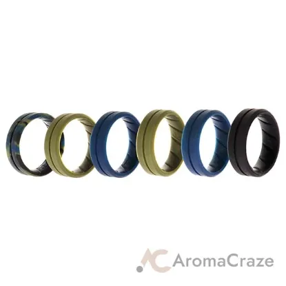 Picture of Silicone Wedding BR Middle Line Ring Set - Basic-Olive by ROQ for Men - 6 x 12 mm Ring