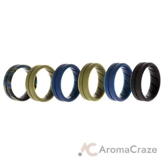 Picture of Silicone Wedding BR Middle Line Ring Set - Basic-Olive by ROQ for Men - 6 x 12 mm Ring