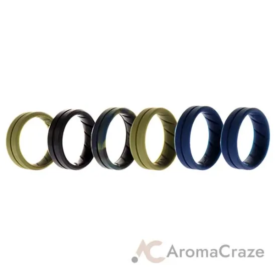 Picture of Silicone Wedding BR Middle Line Ring Set - Basic-Olive by ROQ for Men - 6 x 14 mm Ring