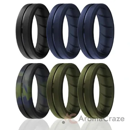 Picture of Silicone Wedding BR Middle Line Ring Set - Basic-Olive by ROQ for Men - 6 x 15 mm Ring