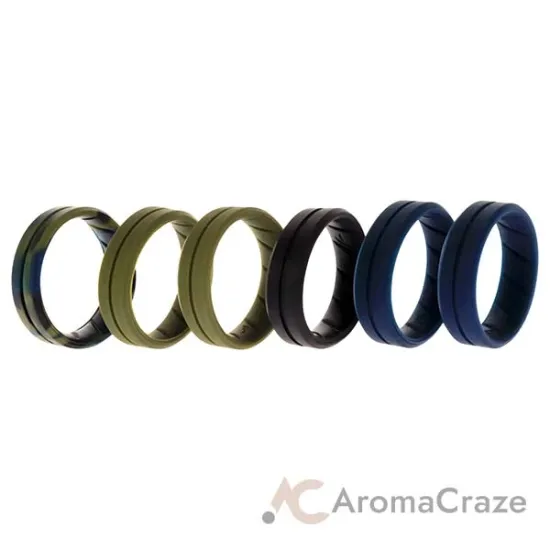 Picture of Silicone Wedding BR Middle Line Ring Set - Basic-Olive by ROQ for Men - 6 x 16 mm Ring