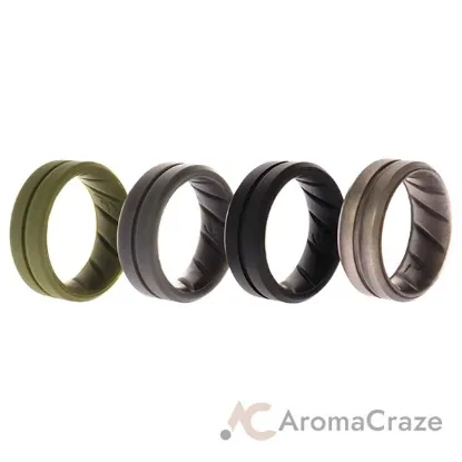 Picture of Silicone Wedding BR Middle Line Ring Set - Basic-Green by ROQ for Men - 4 x 7 mm Ring