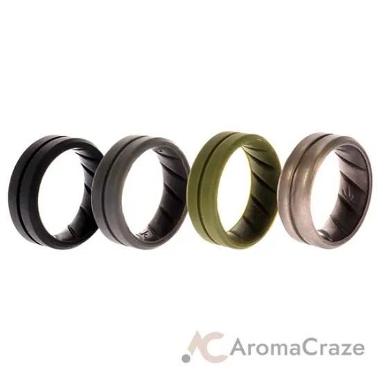 Picture of Silicone Wedding BR Middle Line Ring Set - Basic-Green by ROQ for Men - 4 x 8 mm Ring