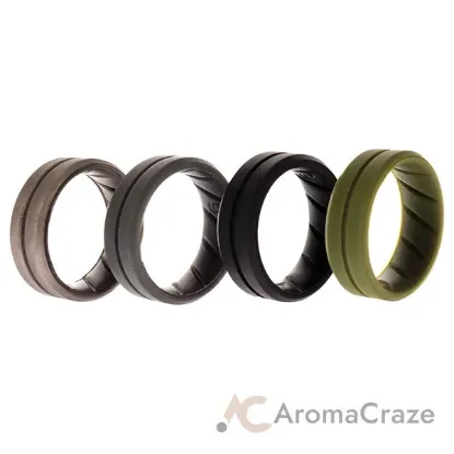 Picture of Silicone Wedding BR Middle Line Ring Set - Basic-Green by ROQ for Men - 4 x 9 mm Ring