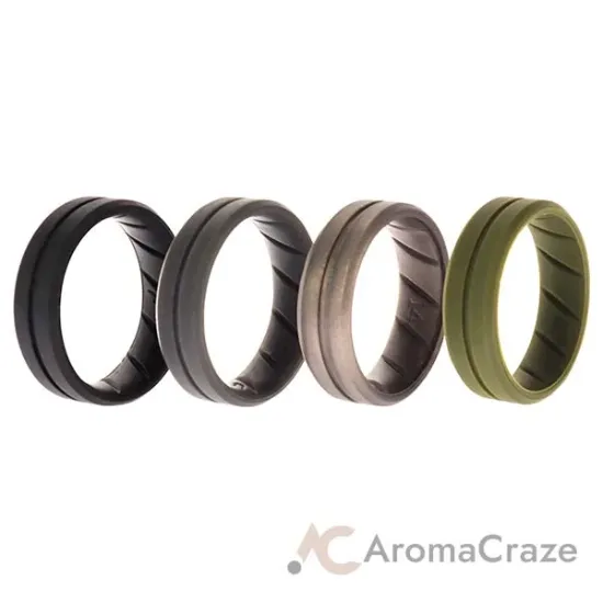 Picture of Silicone Wedding BR Middle Line Ring Set - Basic-Green by ROQ for Men - 4 x 14 mm Ring
