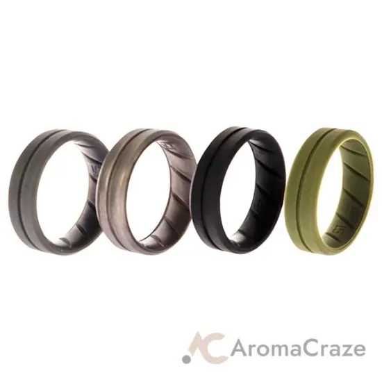 Picture of Silicone Wedding BR Middle Line Ring Set - Basic-Green by ROQ for Men - 4 x 15 mm Ring