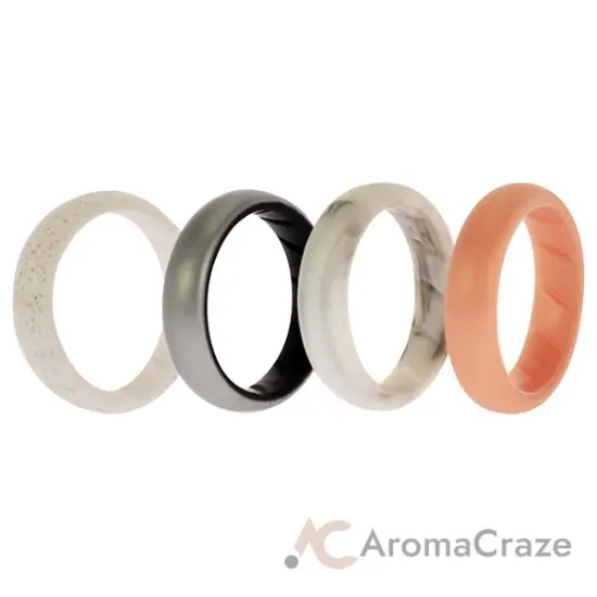 Picture of Silicone Wedding BR Solid Ring Set - Silver by ROQ for Women - 4 x 8 mm Ring