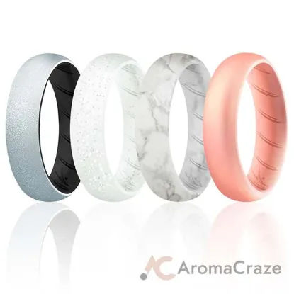 Picture of Silicone Wedding BR Solid Ring Set - Silver by ROQ for Women - 4 x 10 mm Ring