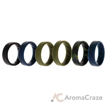 Picture of Silicone Wedding BR 8mm Ring Set - Basic-Olive by ROQ for Men - 6 x 14 mm Ring