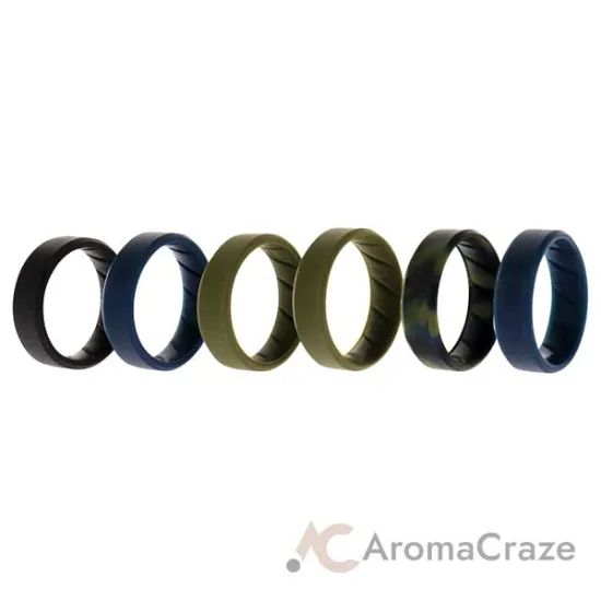 Picture of Silicone Wedding BR 8mm Ring Set - Basic-Olive by ROQ for Men - 6 x 14 mm Ring