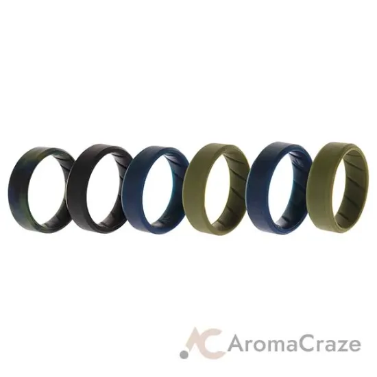 Picture of Silicone Wedding BR 8mm Ring Set - Basic-Olive by ROQ for Men - 6 x 15 mm Ring