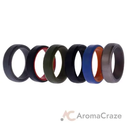 Picture of Silicone Wedding 6mm Brush 2Layer Solid Ring Set by ROQ for Men - 6 x 9 mm Ring