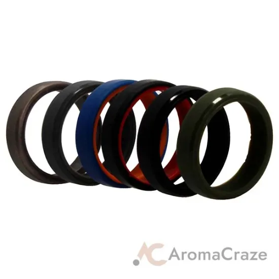 Picture of Silicone Wedding 6mm Brush 2Layer Solid Ring Set by ROQ for Men - 6 x 13 mm Ring