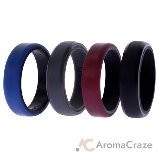 Picture of Silicone Wedding 6mm Brush 2Layer Ring Set - Bordo by ROQ for Men - 4 x 10 mm Ring