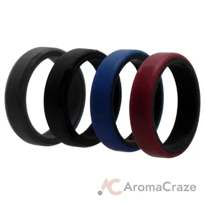 Picture of Silicone Wedding 6mm Brush 2Layer Ring Set - Bordo by ROQ for Men - 4 x 11 mm Ring