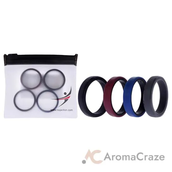 Picture of Silicone Wedding 6mm Brush 2Layer Ring Set - Bordo by ROQ for Men - 4 x 12 mm Ring