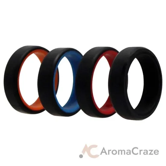 Picture of Silicone Wedding 6mm Brush 2Layer Ring Set - MultiColor by ROQ for Men - 4 x 9 mm Ring