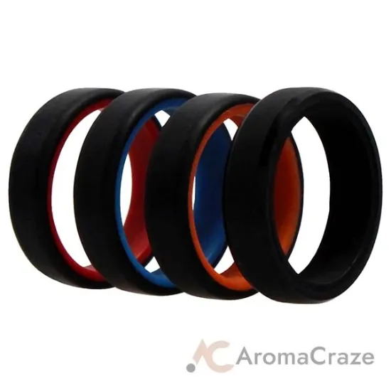 Picture of Silicone Wedding 6mm Brush 2Layer Ring Set - MultiColor by ROQ for Men - 4 x 10 mm Ring