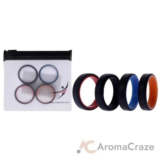 Picture of Silicone Wedding 6mm Brush 2Layer Ring Set - MultiColor by ROQ for Men - 4 x 11 mm Ring