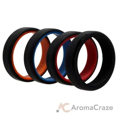 Picture of Silicone Wedding 6mm Brush 2Layer Ring Set - MultiColor by ROQ for Men - 4 x 12 mm Ring