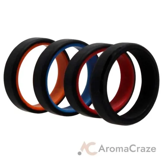 Picture of Silicone Wedding 6mm Brush 2Layer Ring Set - MultiColor by ROQ for Men - 4 x 12 mm Ring