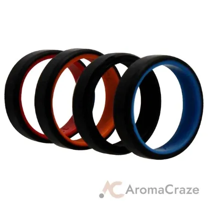 Picture of Silicone Wedding 6mm Brush 2Layer Ring Set - MultiColor by ROQ for Men - 4 x 13 mm Ring