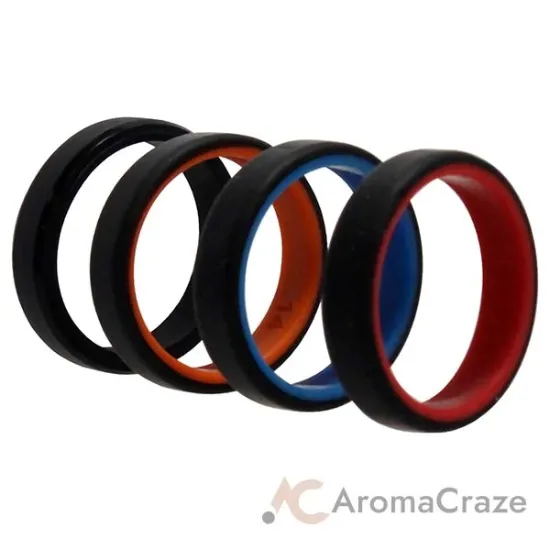 Picture of Silicone Wedding 6mm Brush 2Layer Ring Set - MultiColor by ROQ for Men - 4 x 14 mm Ring