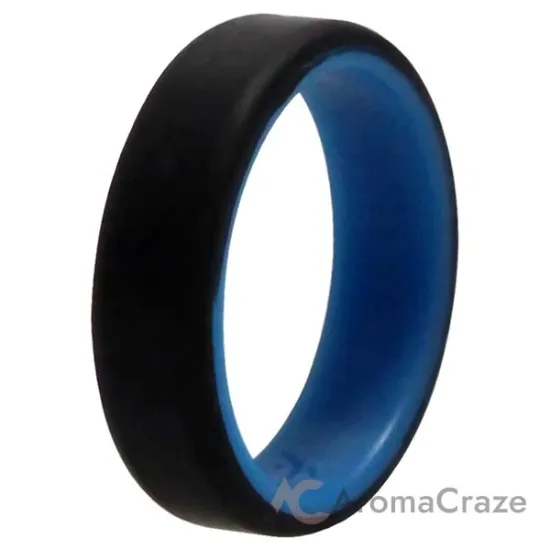 Picture of Silicone Wedding 6mm Brush 2Layer Ring - Blue-Black by ROQ for Men - 9 mm Ring
