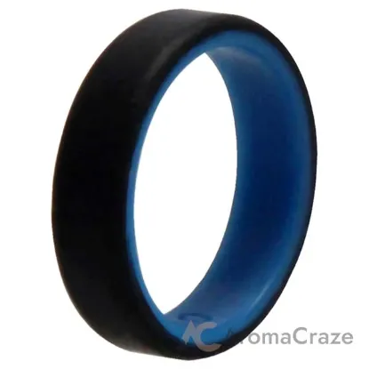 Picture of Silicone Wedding 6mm Brush 2Layer Ring - Blue-Black by ROQ for Men - 10 mm Ring
