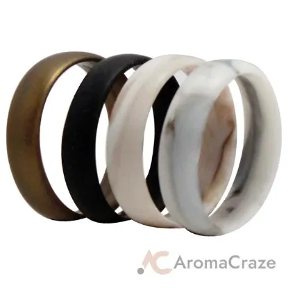 Picture of Silicone Wedding 6mm Smooth Ring Set - Marbles by ROQ for Women - 4 x 11 mm Ring