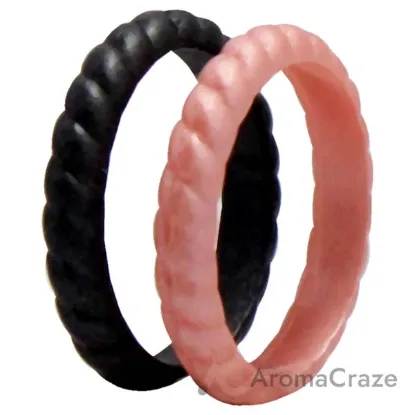Picture of Silicone Wedding Stackble Bra Point Ring Set - Black-Rose by ROQ for Women - 2 x 7 mm Ring