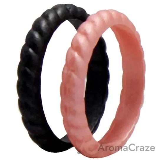 Picture of Silicone Wedding Stackble Bra Point Ring Set - Black-Rose by ROQ for Women - 2 x 7 mm Ring