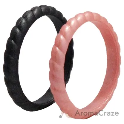 Picture of Silicone Wedding Stackble Bra Point Ring Set - Black-Rose by ROQ for Women - 2 x 10 mm Ring
