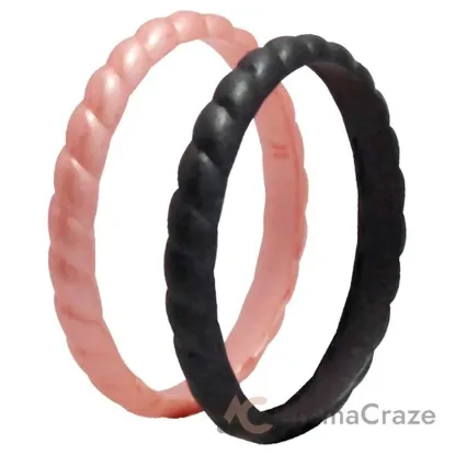 Picture of Silicone Wedding Stackble Bra Point Ring Set - Black-Rose by ROQ for Women - 2 x 11 mm Ring