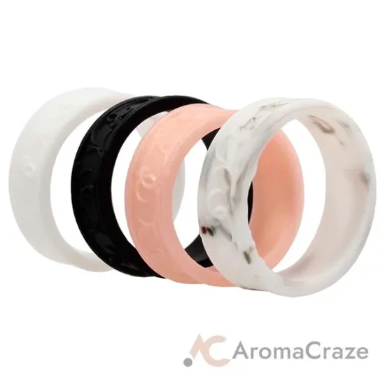 Picture of Silicone Wedding Flower Ring Set - Marble by ROQ for Women - 4 x 9 mm Ring