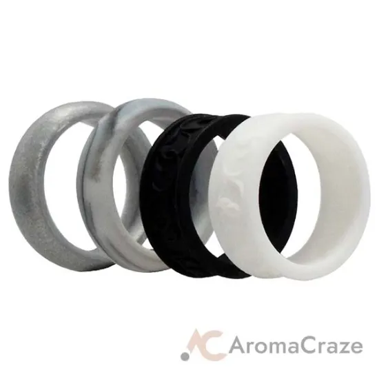 Picture of Silicone Wedding Flower Ring Set - Black-White by ROQ for Women - 4 x 4 mm Ring