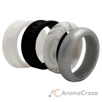 Picture of Silicone Wedding Flower Ring Set - Black-White by ROQ for Women - 4 x 5 mm Ring