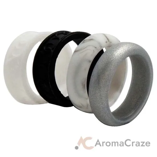 Picture of Silicone Wedding Flower Ring Set - Black-White by ROQ for Women - 4 x 5 mm Ring