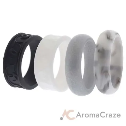 Picture of Silicone Wedding Flower Ring Set - Black-White by ROQ for Women - 4 x 6 mm Ring